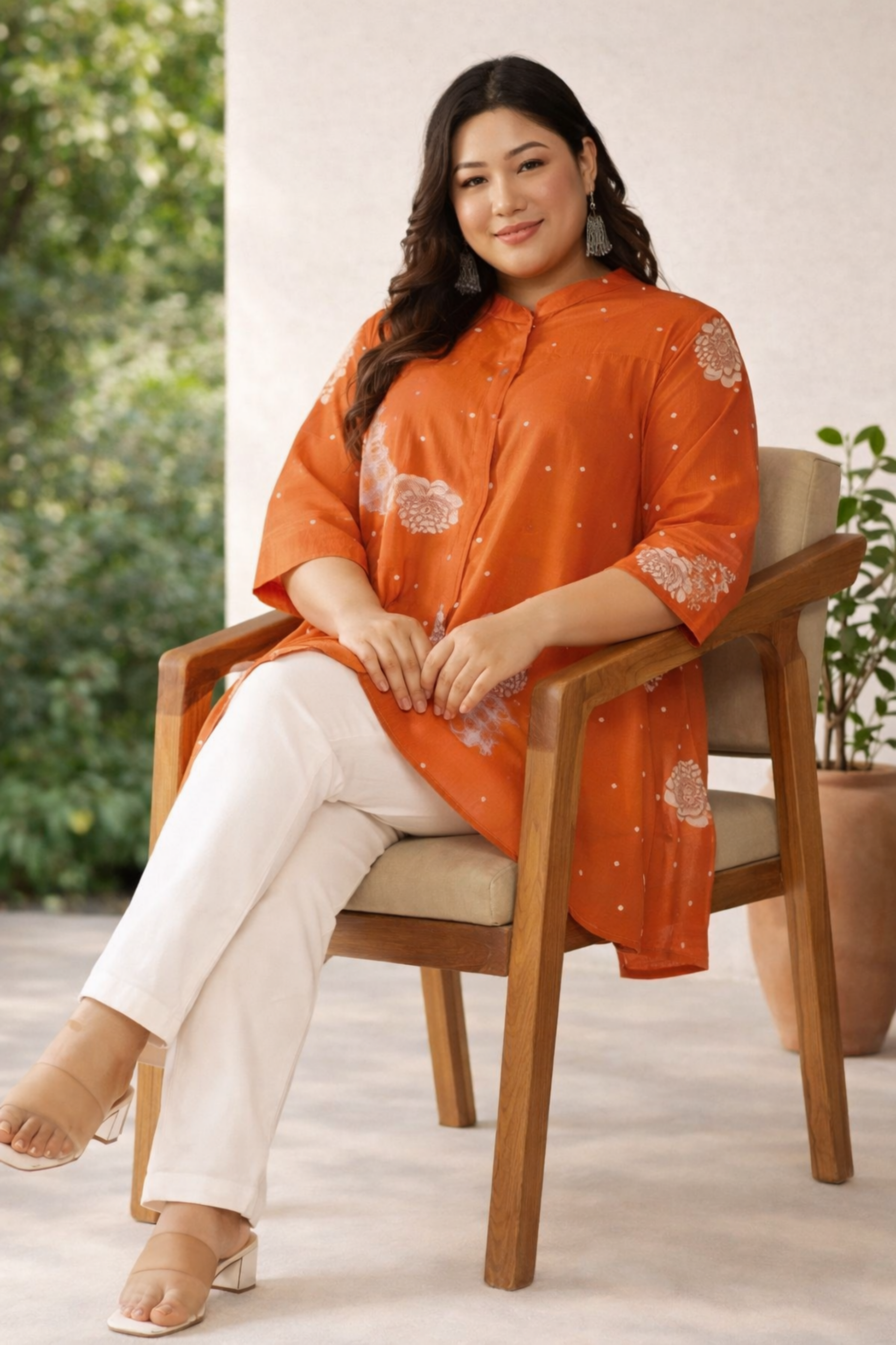 Plus size summer top styled for casual daytime outing