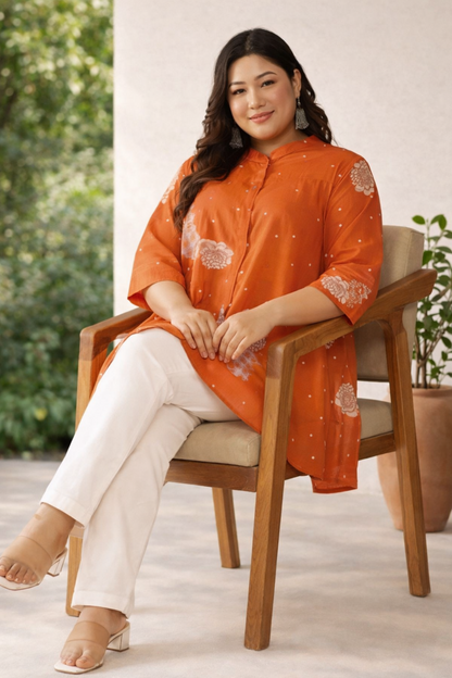 Plus size summer top styled for casual daytime outing