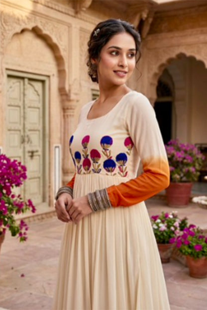 Georgette Gown with detailed woolen thread embroidery