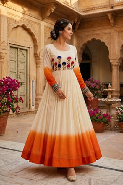 Party Wear Orange gown with embroidered detail