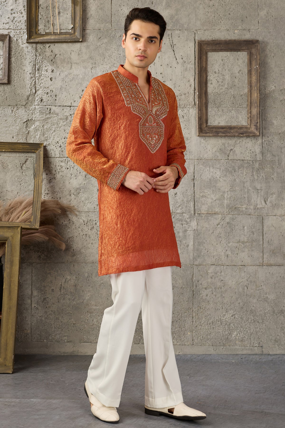 Orange kurta pajama suit side view