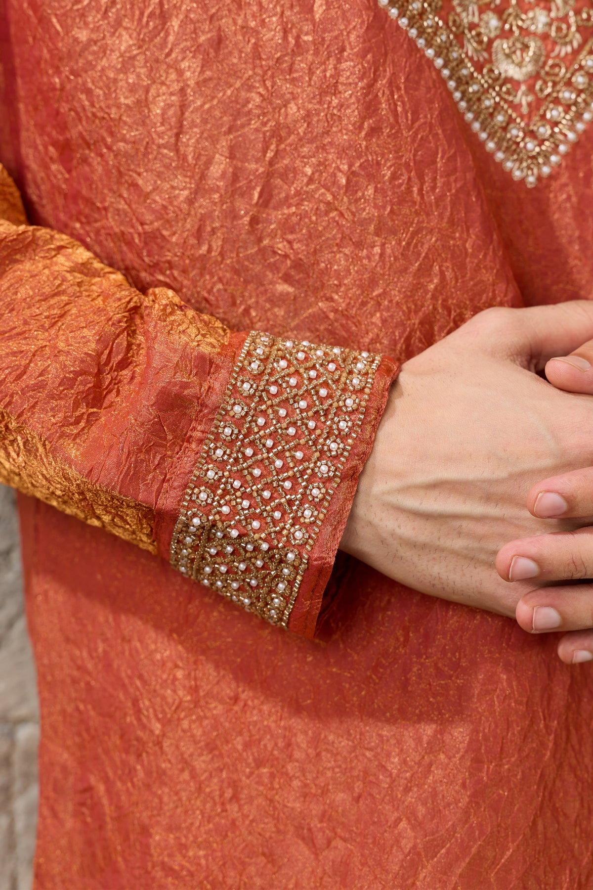 Orange kurta sleeve detail