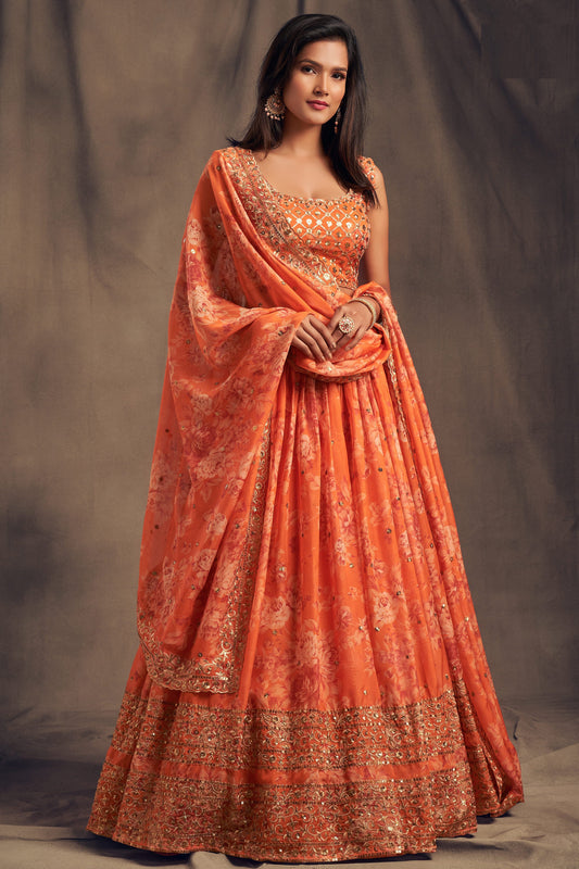 orange lehenga choli for wedding full front view