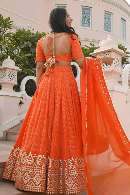 Ready to Wear Orange Lehenga Choli for Navratri events