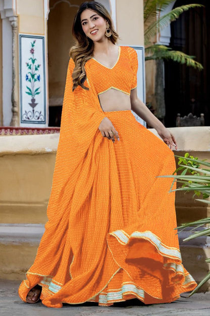 Reception styling with orange lehenga choli look