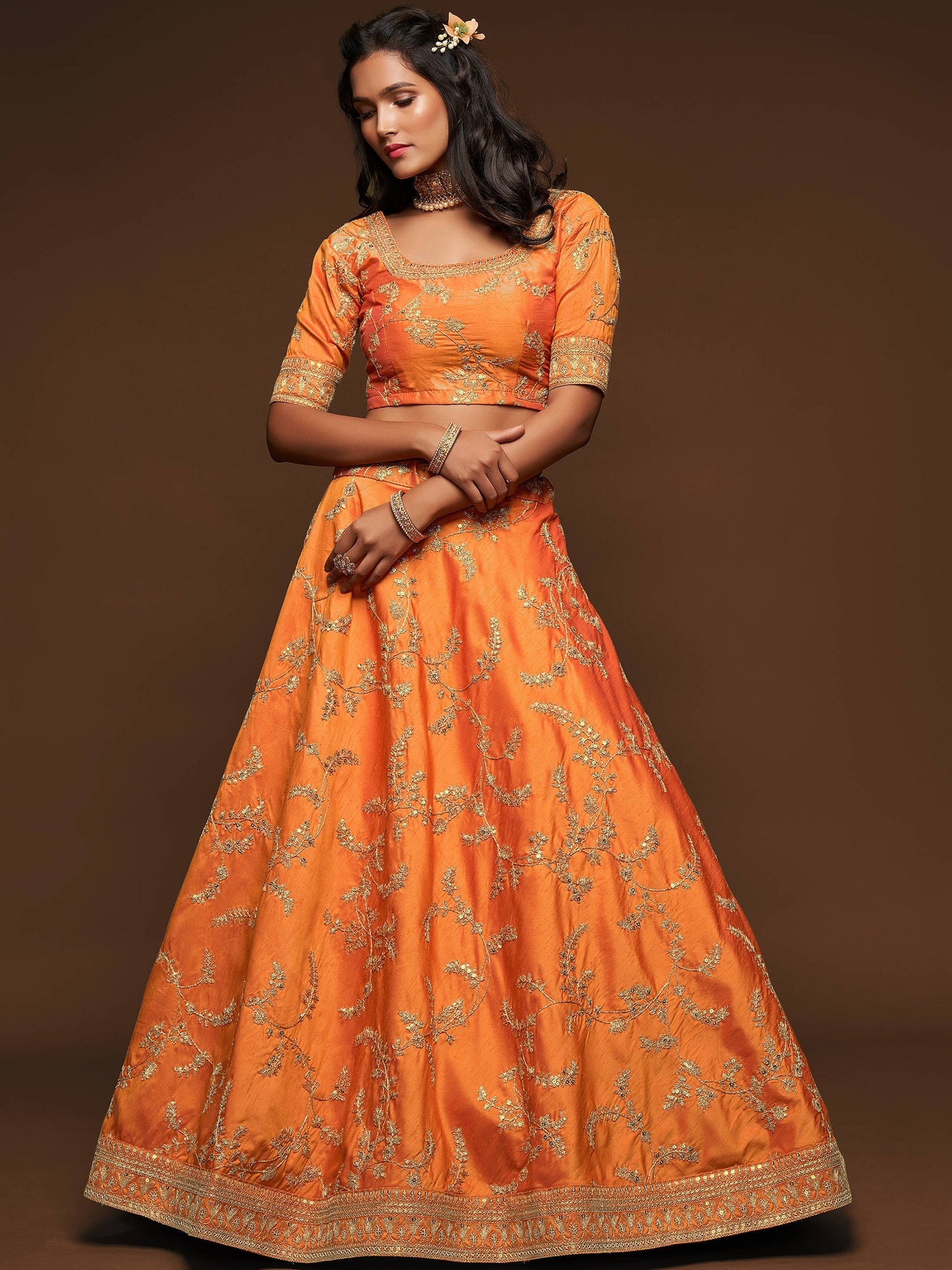 Bridal lehenga for wedding side angle showcasing flare
