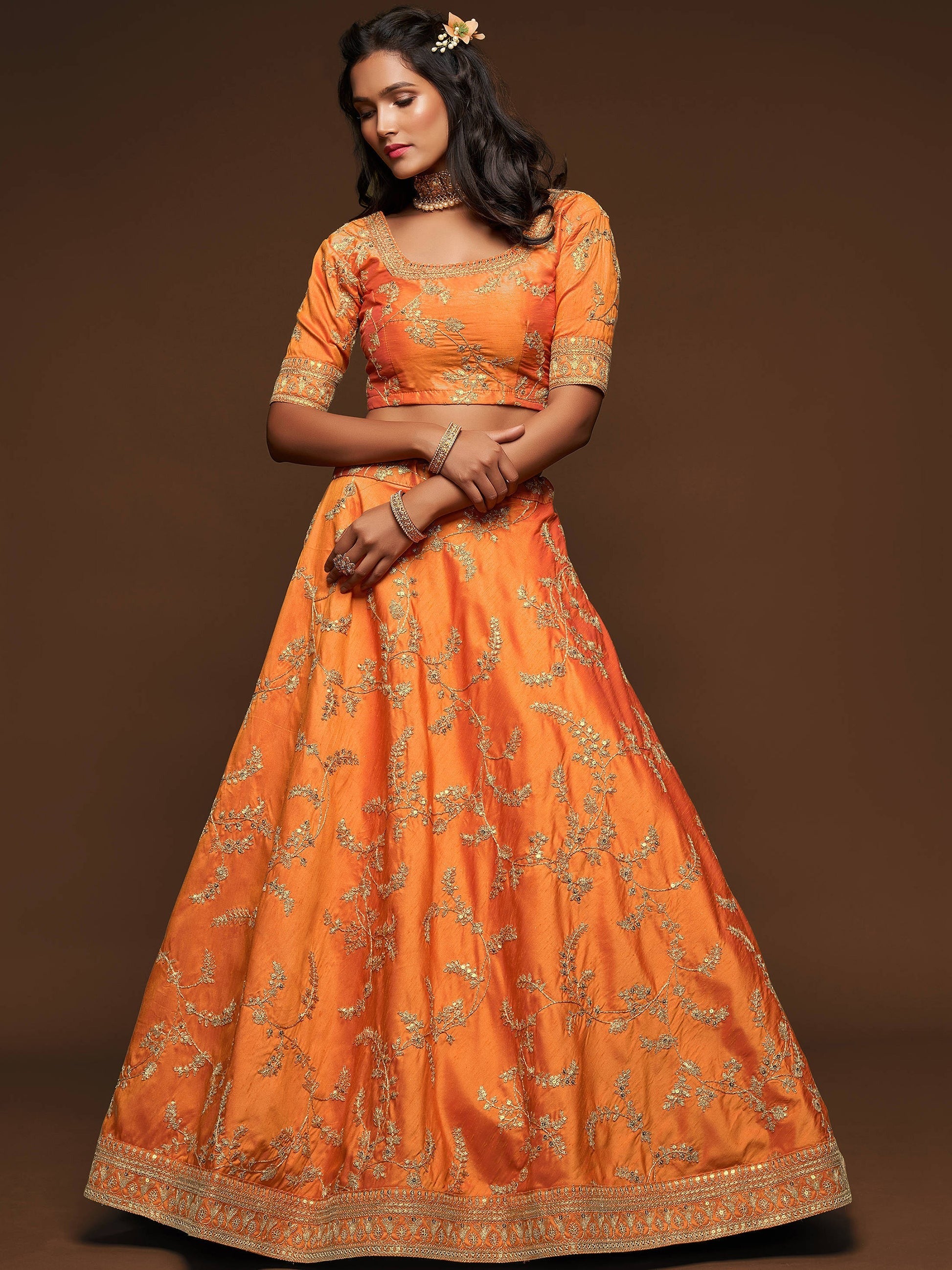 Bridal lehenga for wedding side angle showcasing flare