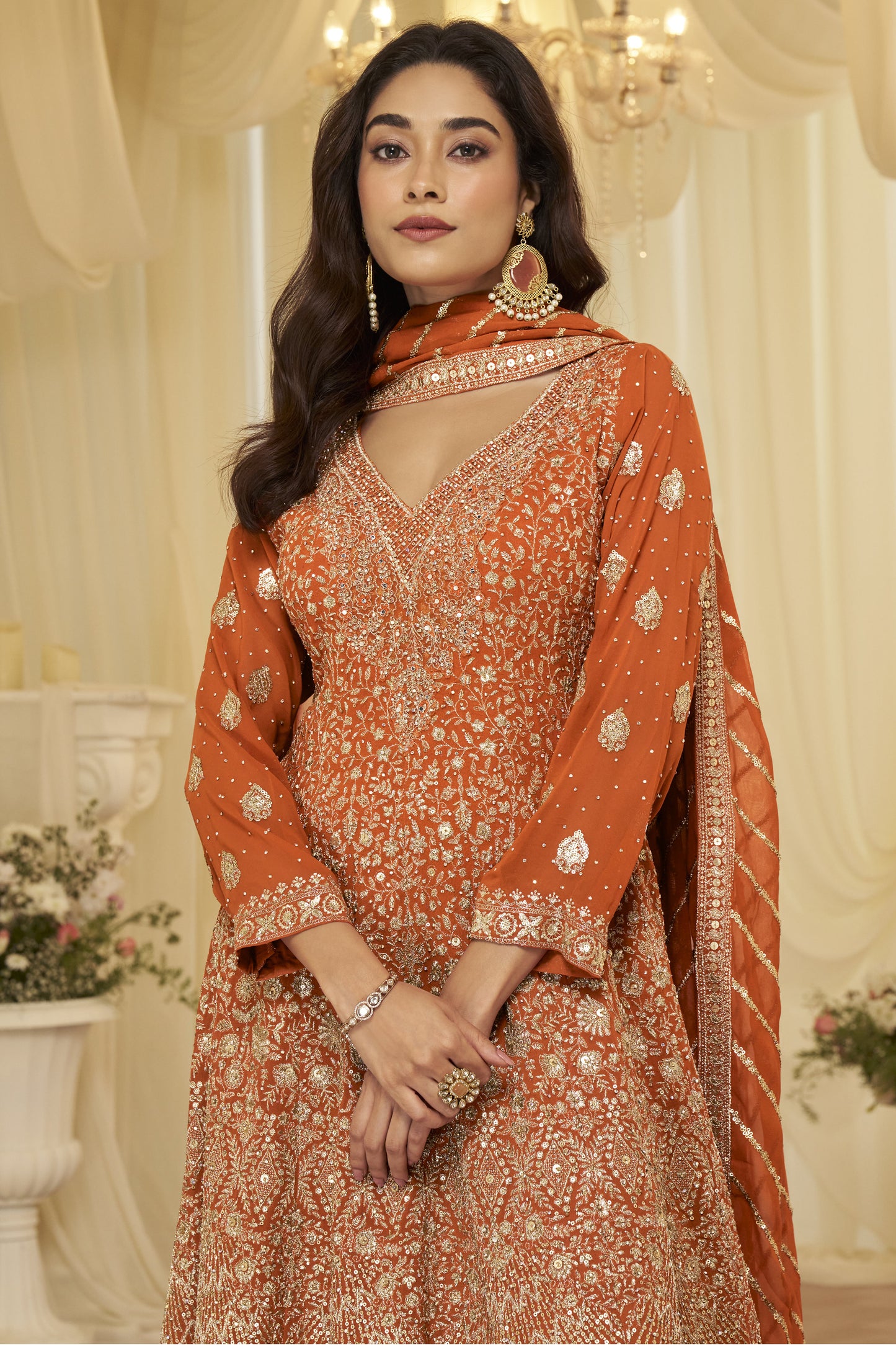 Full outfit look with flowing palazzo silhouette