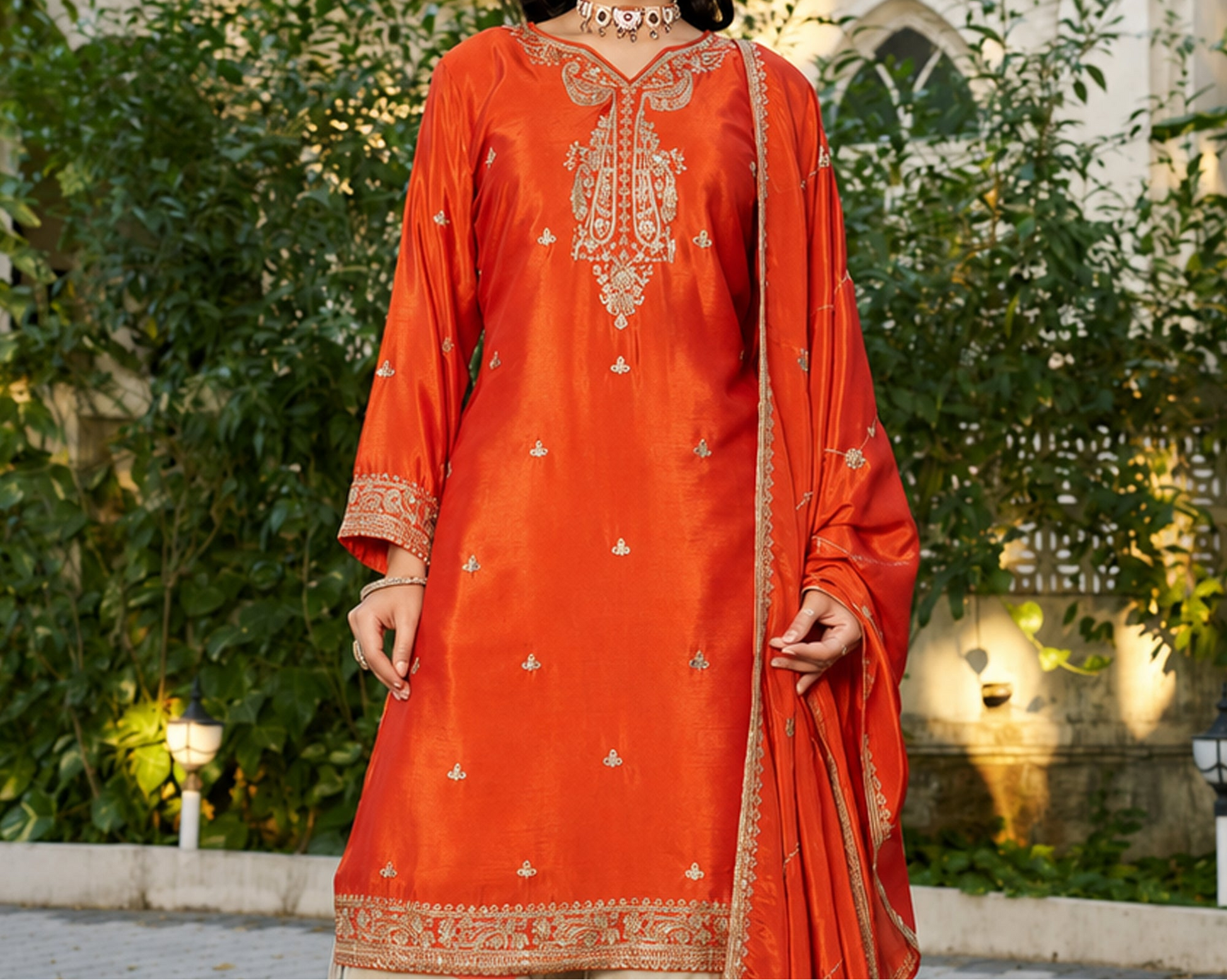 Orange Palazzo Suit for wedding guest occasion styling