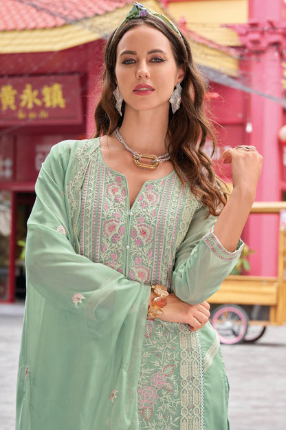 embroidered organza salwar suit detailed neckline