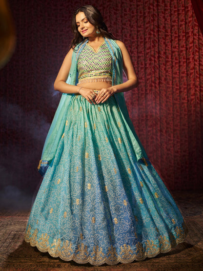 Sequins work detail on reception lehenga surface