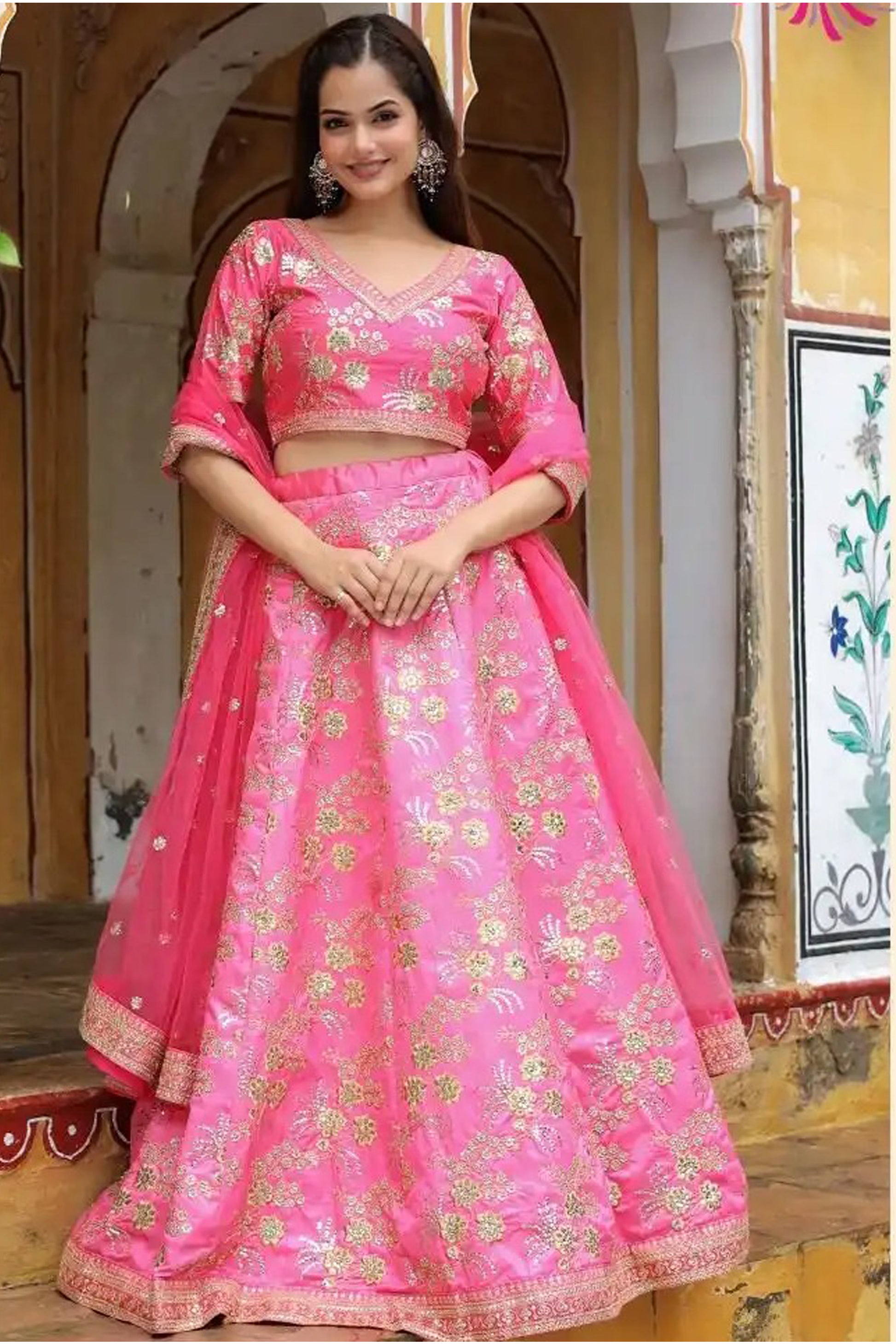 Georgette and net ready to wear ethnic outfit