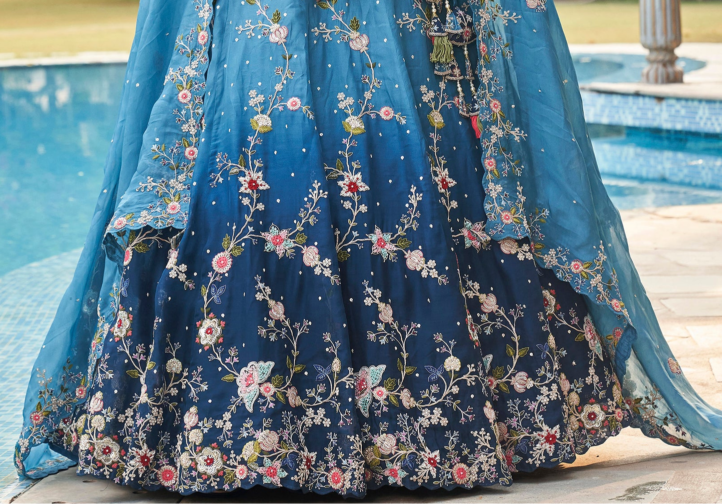 Detailed craftsmanship of stone and diamond work blouse