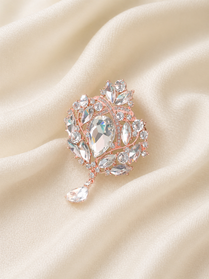 crystal brooch pin styled on neutral outfit