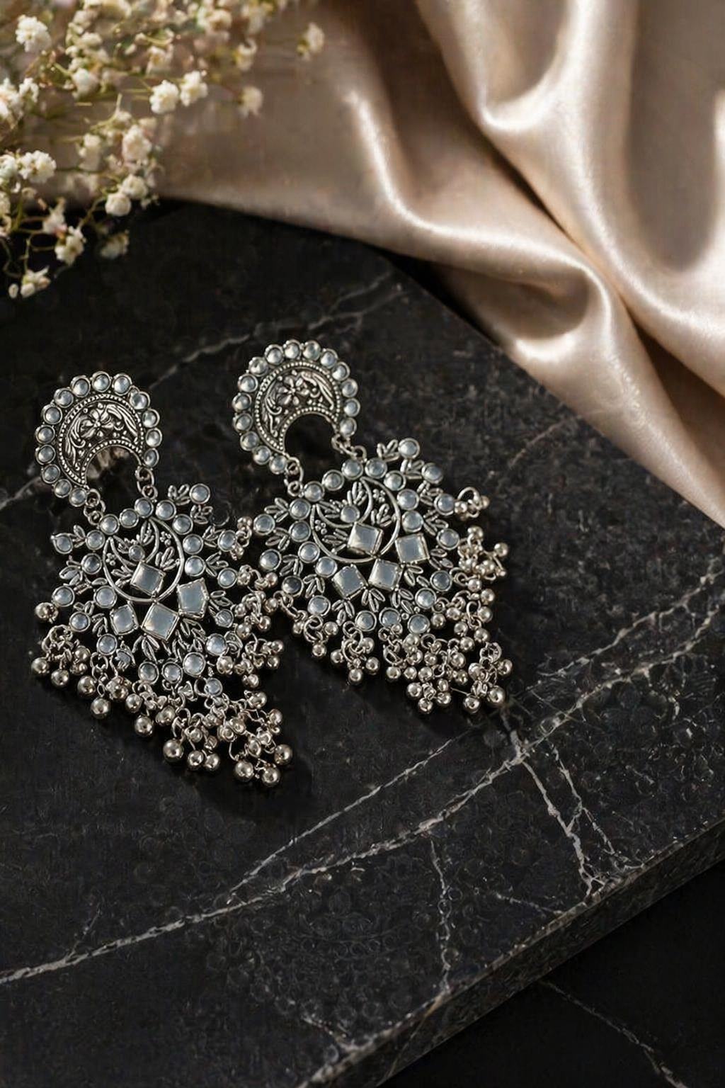 ethnic oxidized earrings detailed design
