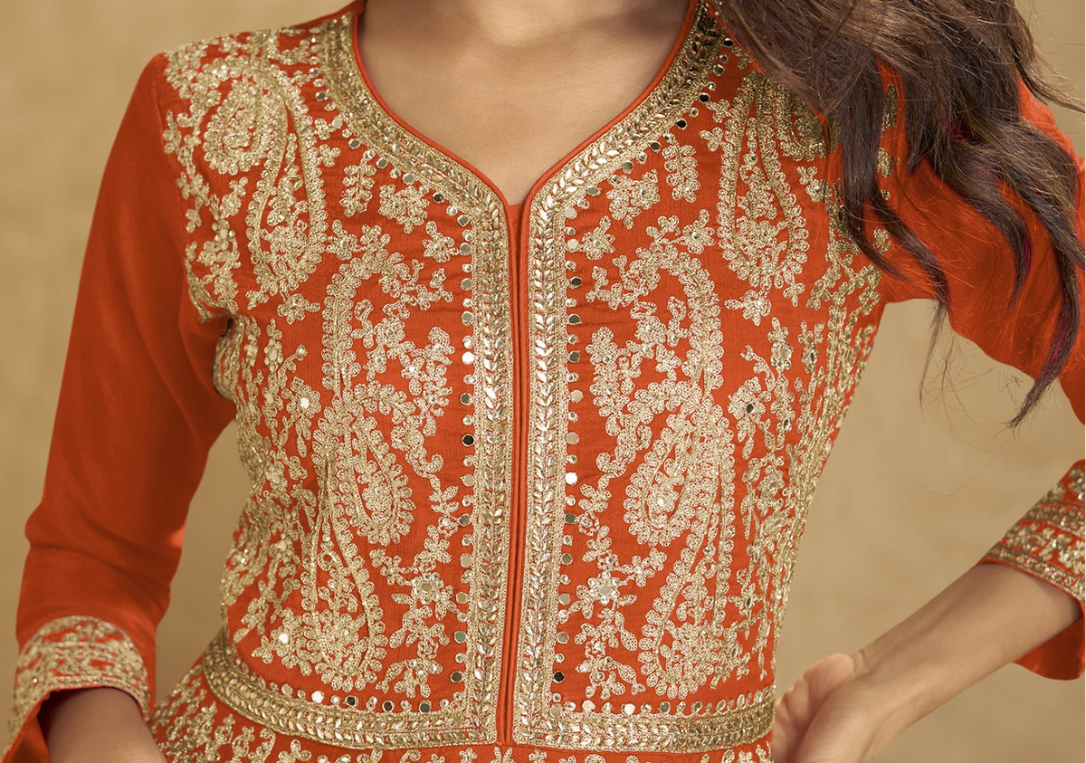 Pakistani Plazzo Dress close-up showing Khatli and mirror work