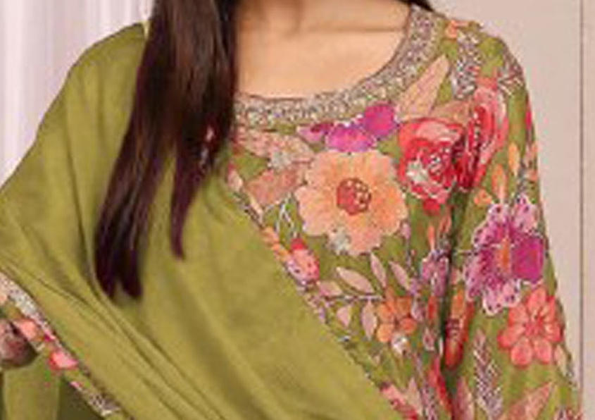 Olive green sharara dupatta dress front view
