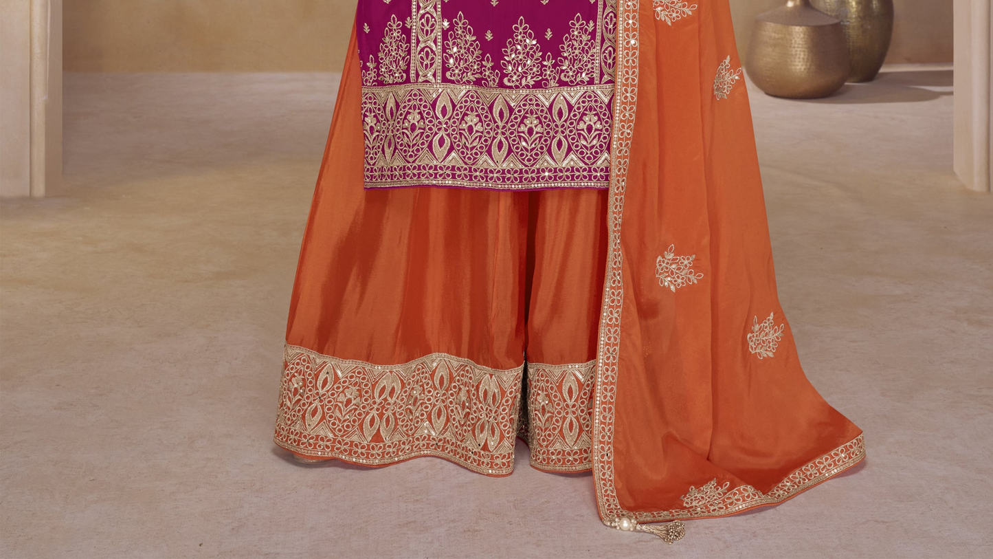 Chinon fabric palazzo pants drape detail