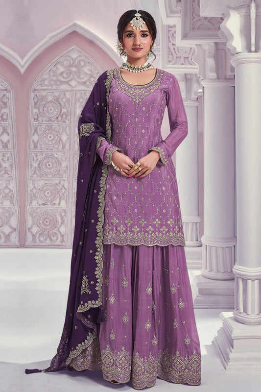 Front view light pink palazzo dress indian with embroidery work