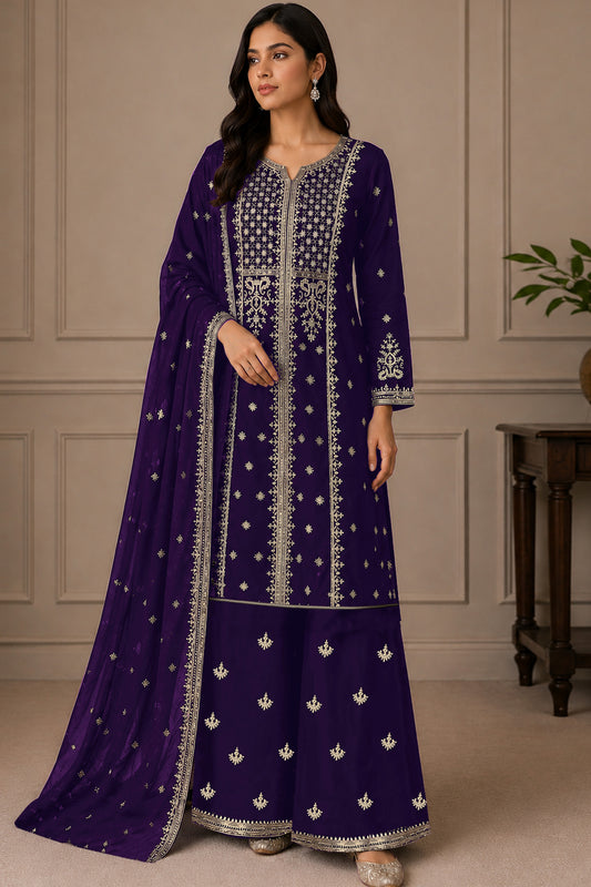 Front view of Royal Purple Georgette ready-to-wear outfit