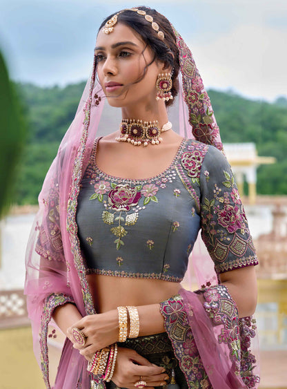 grey and gold lehenga embroidery close-up