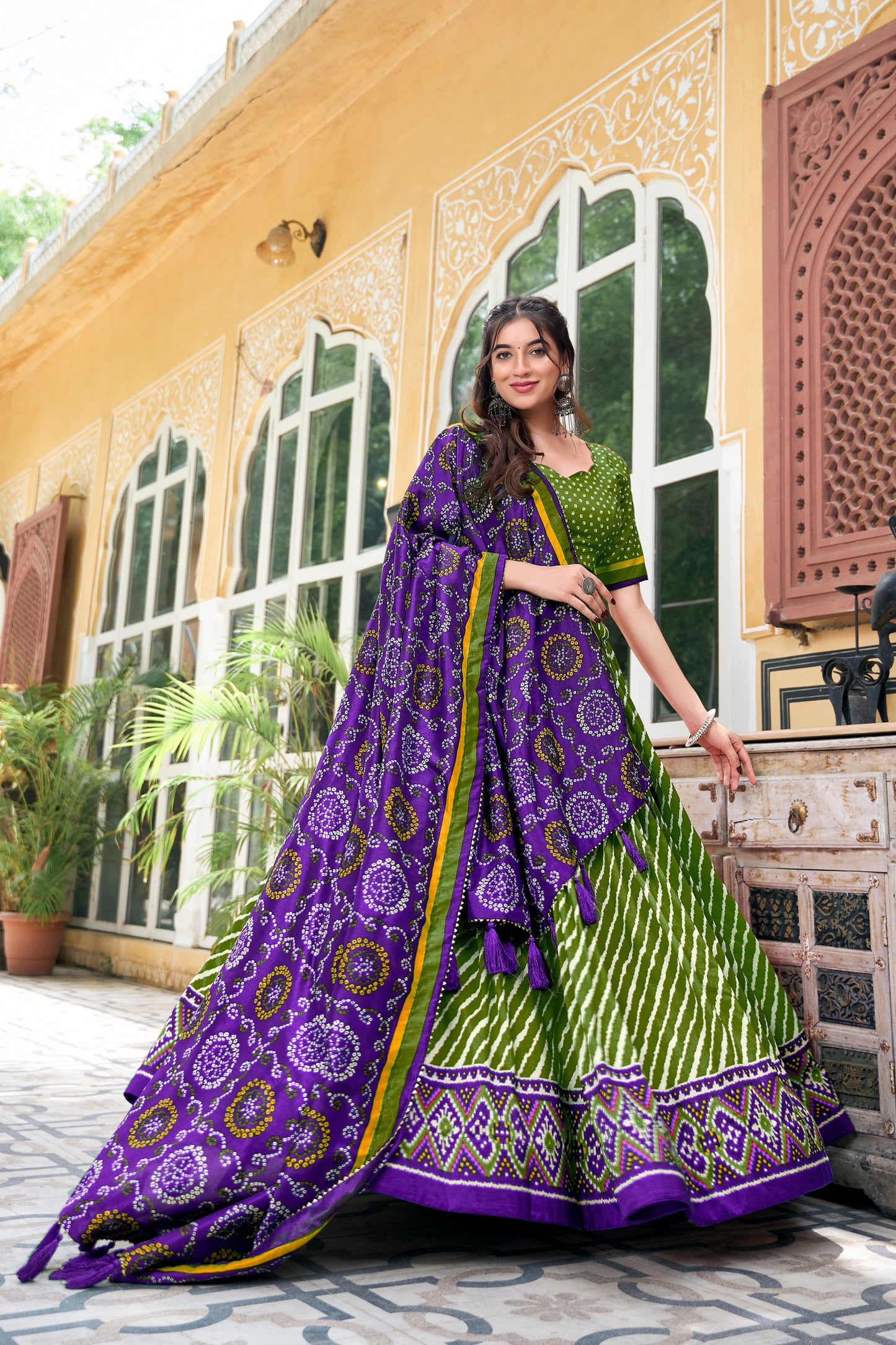 Wedding guest outfit green lehenga choli styled look