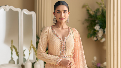 Embroidery detail close up on anarkali salwar kameez