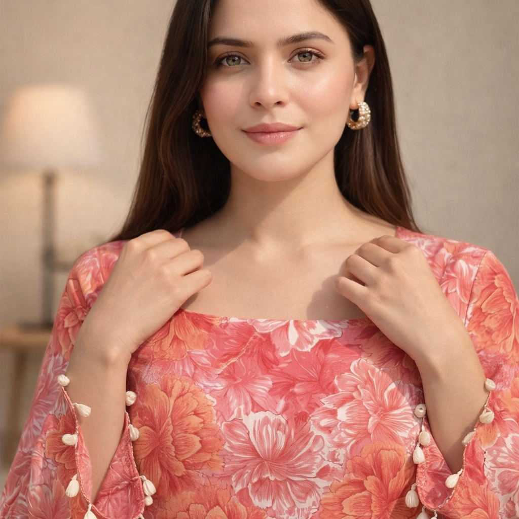 floral cotton tops tunic close up fabric detail