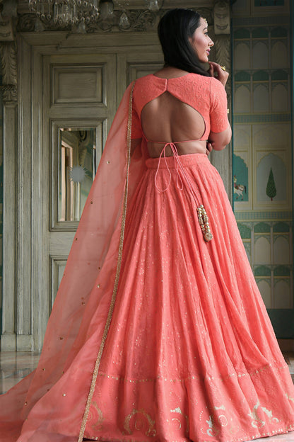 Fusion lehenga choli with thread embroidery detailing