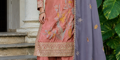 Peach Ethnic Palazzo Clothes With Jari And Dhaga Work
