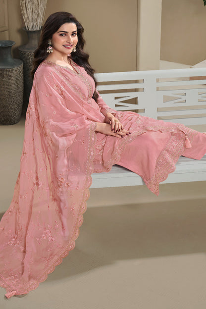 Beautiful Drape of Peach dupatta with pakistani style salwar kameez