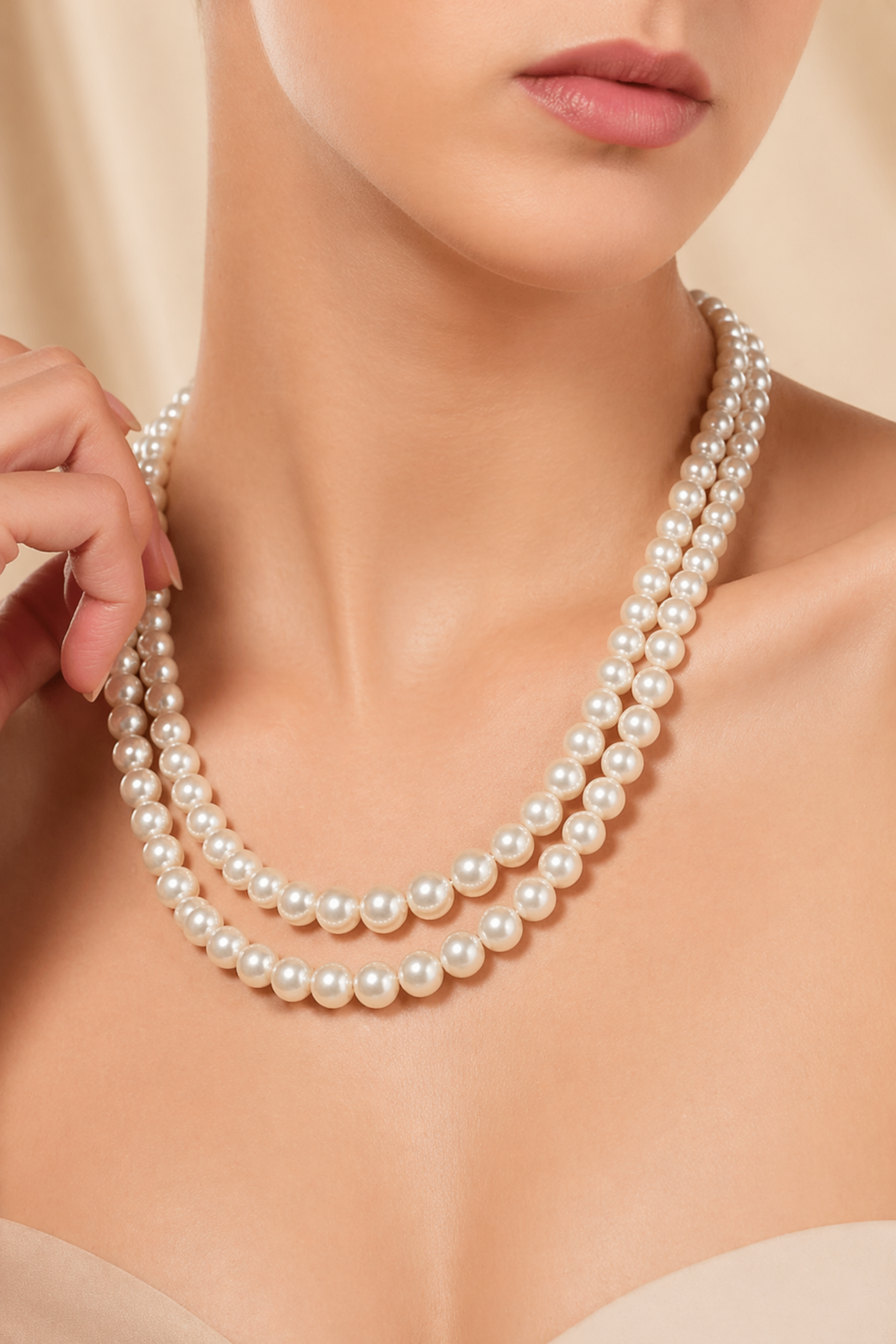 double layer pearl necklace close-up
