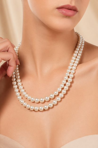 double layer pearl necklace close-up
