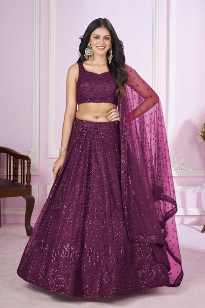 traditional purple lehenga choli full outfit view