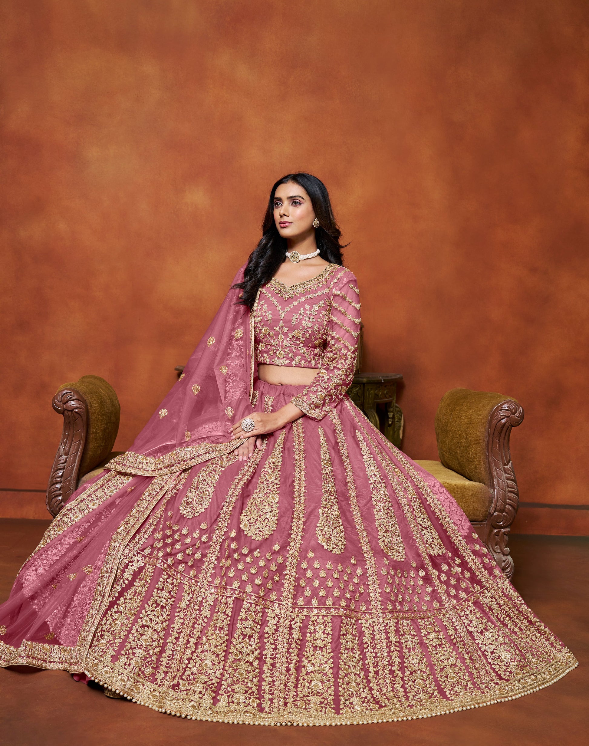 Festive lehenga outfit with soft net drape and volume