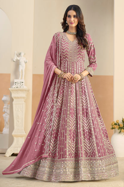Pink Anarkali gown in light pink front view