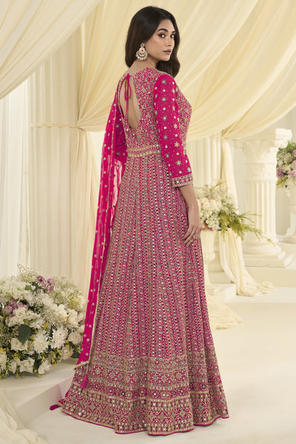 Side view of pink anarkali gown with flowy flare