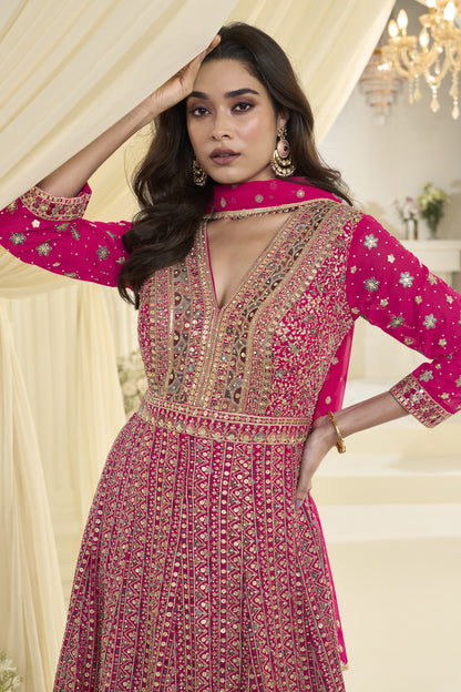 Close up of pink georgette anarkali fabric texture