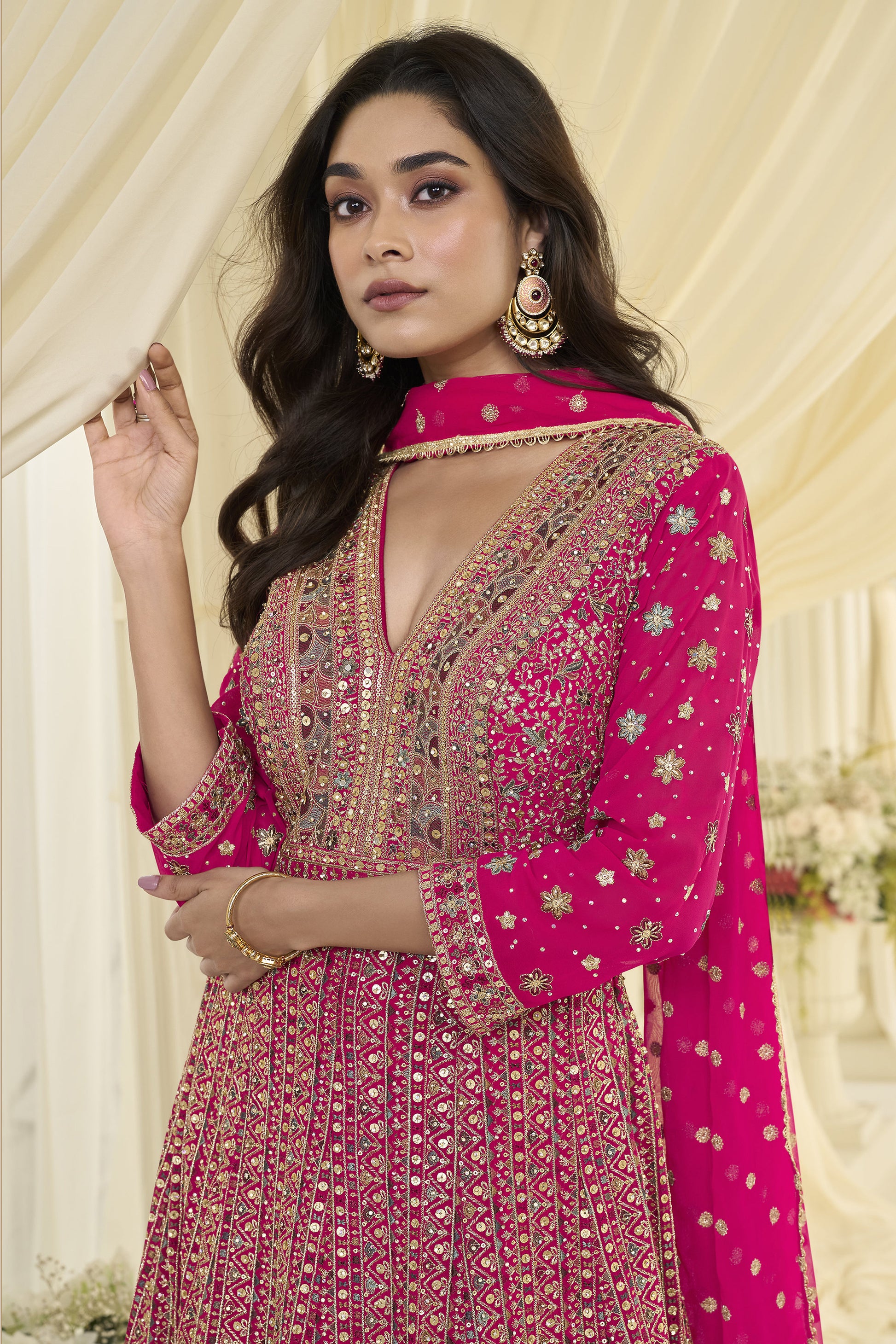 Pink anarkali suits for wedding function look
