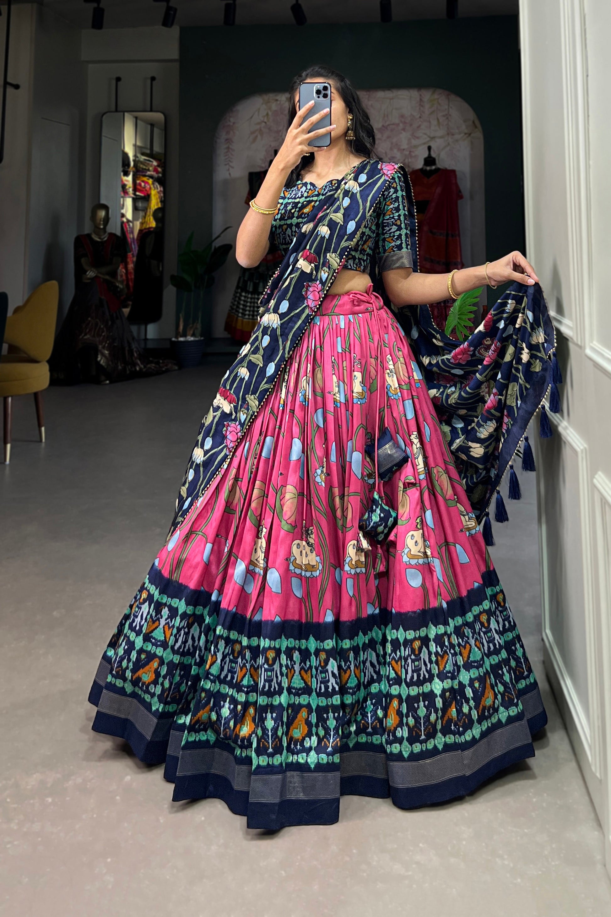 Pink bridal lehenga full front view with coordinated choli