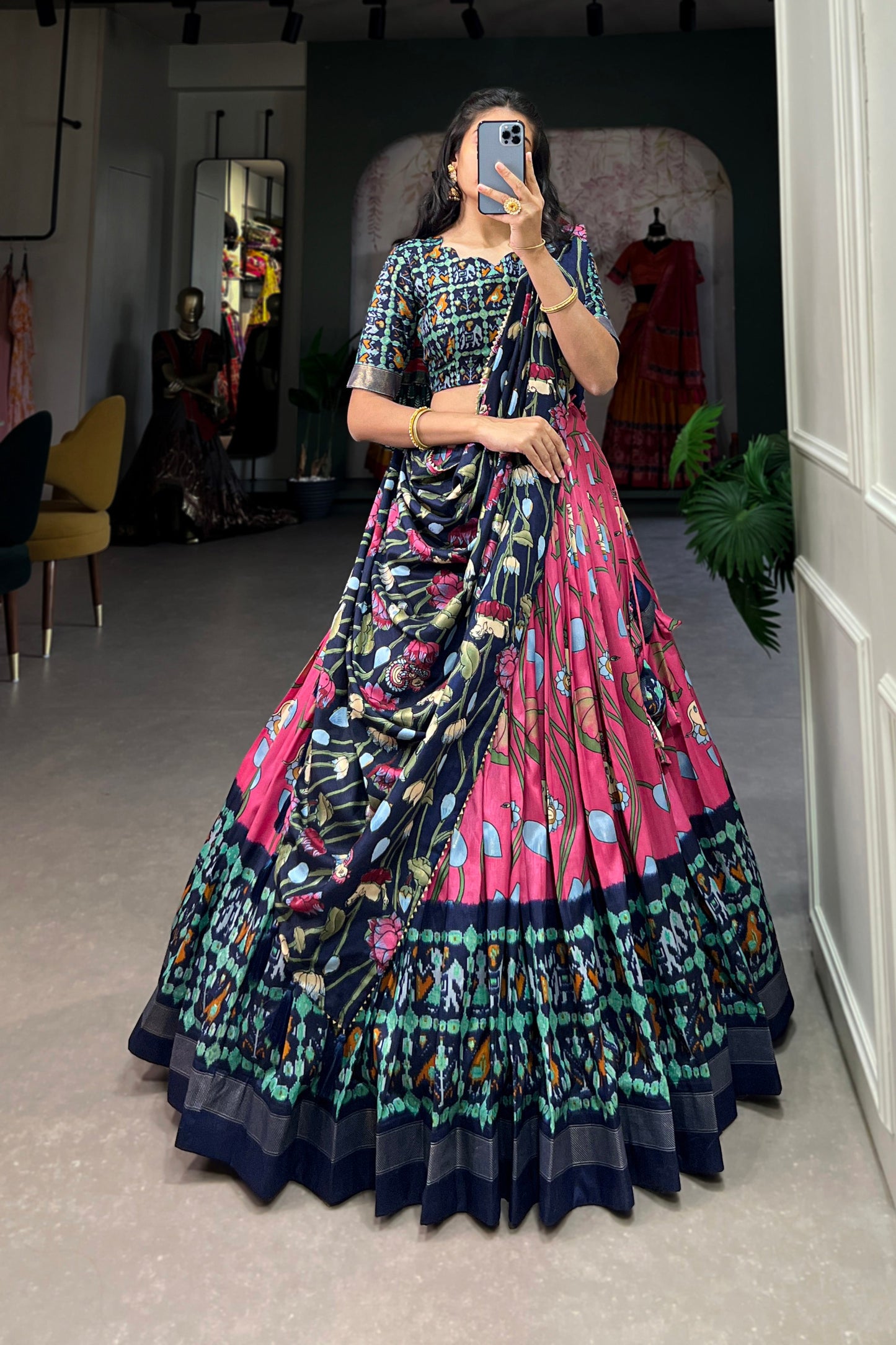 Tussar silk texture detail in blush pink lehenga