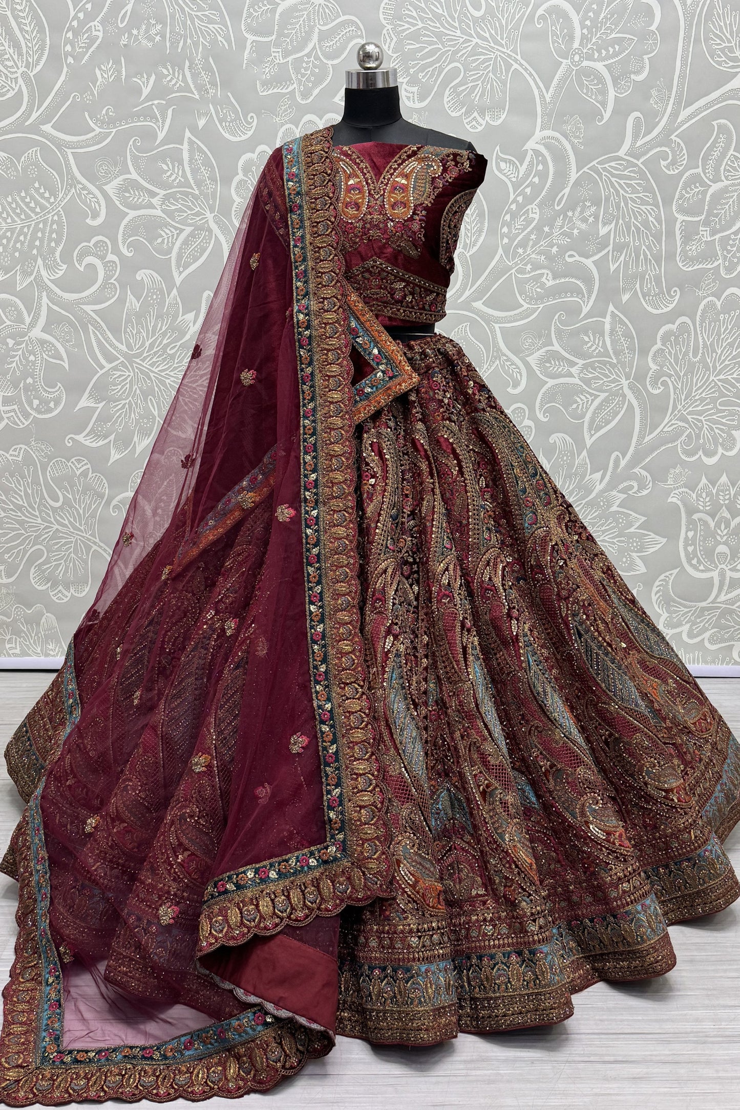 Pink velvet chaniya choli for garba front view