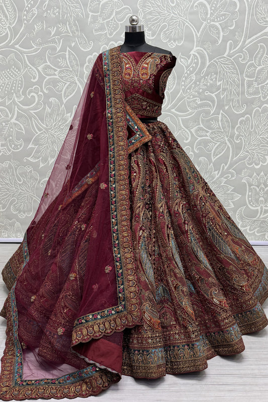 Pink velvet chaniya choli for garba front view