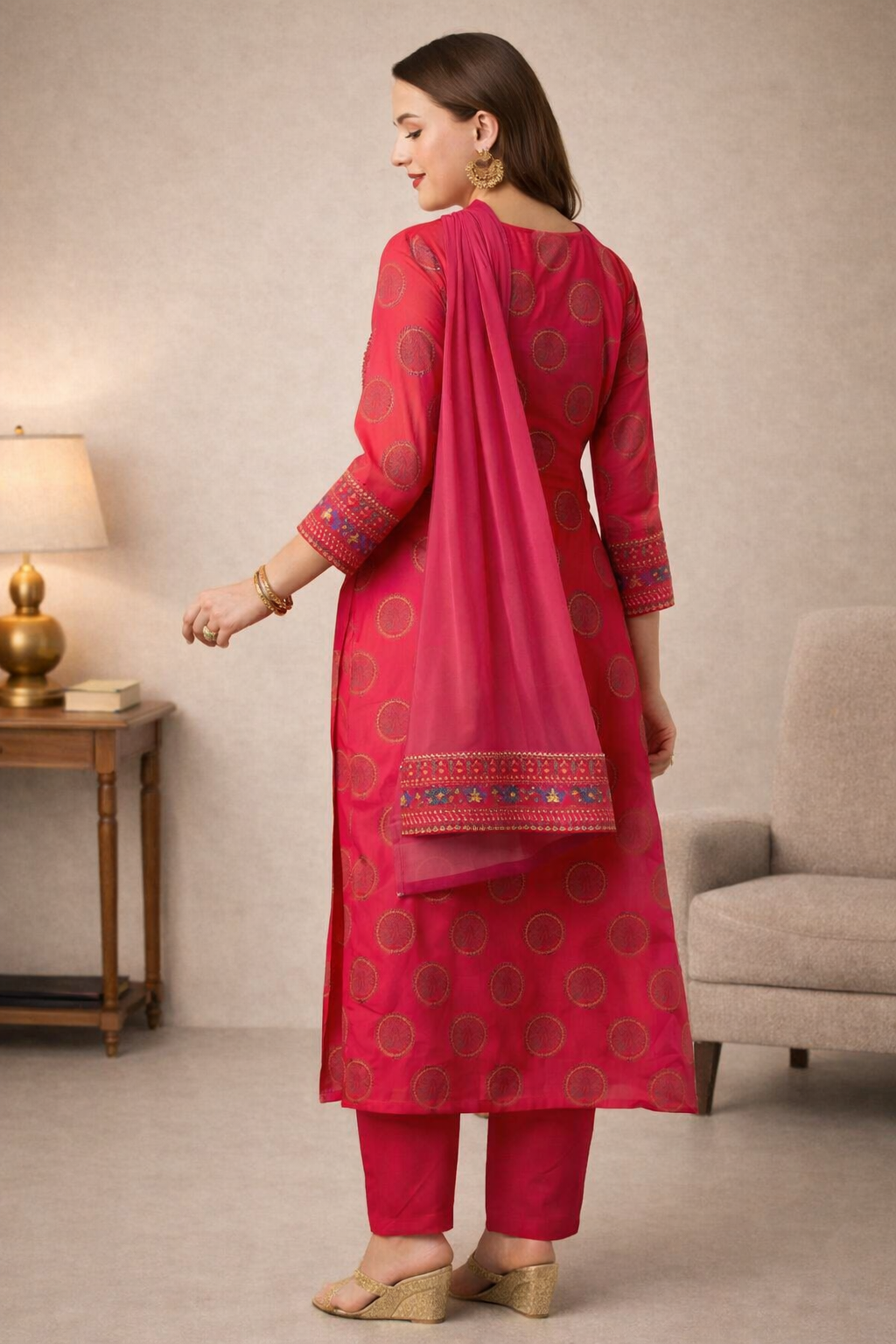 Designer women dress styled for evening gathering