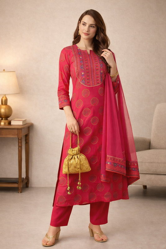 Full-length view of pink indian kurta inspired dress