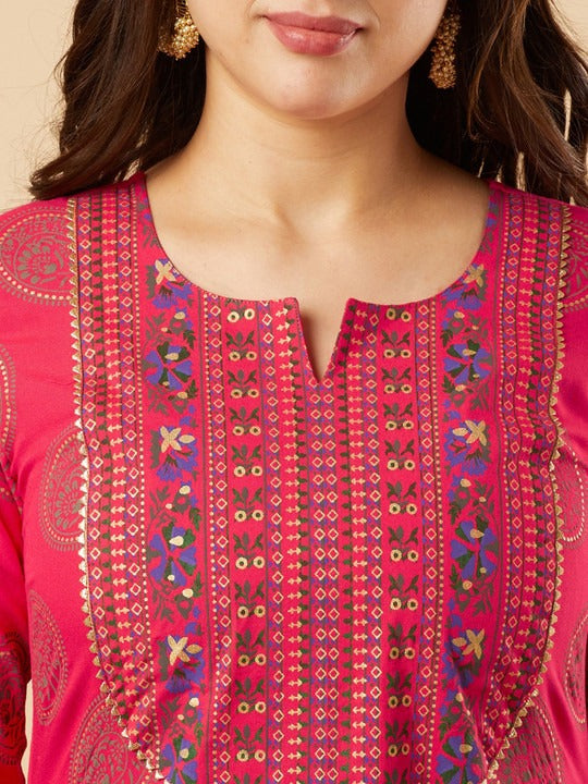 Close-up of Gotta Patti work on pink cotton blend fabric