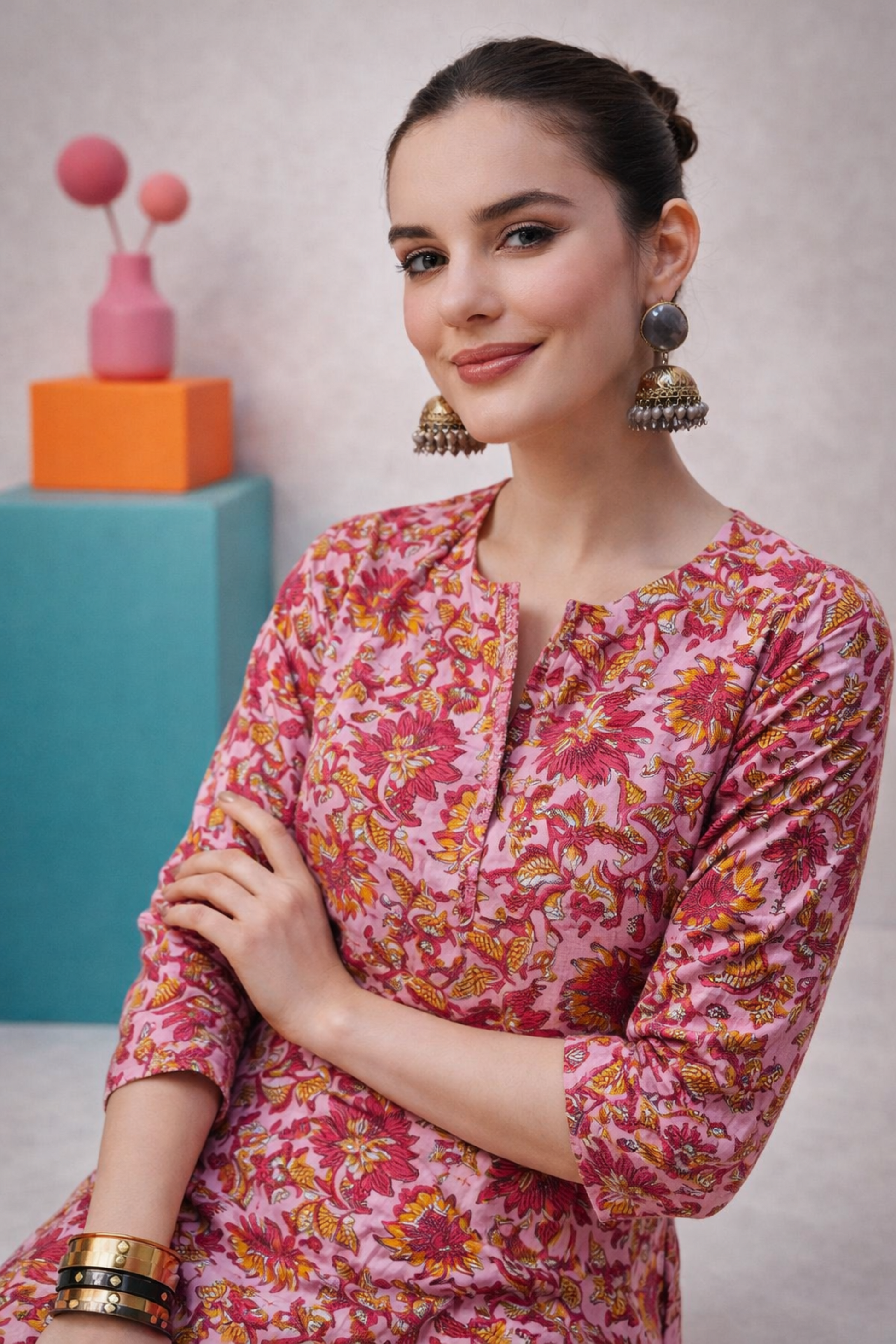 pink kurti for womens casual daywear look