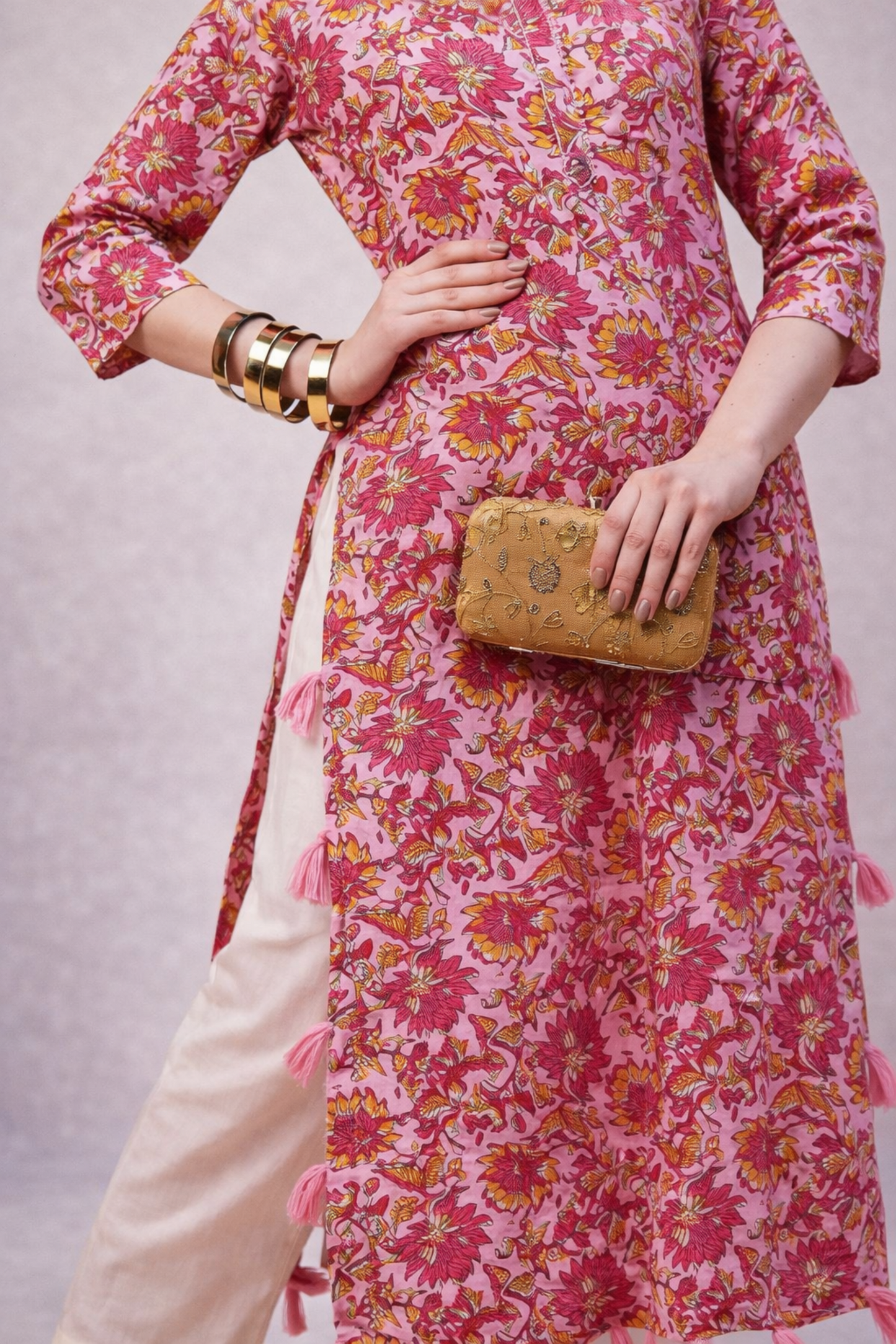 ladies indian kurtis pink cotton fabric view