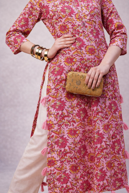 ladies indian kurtis pink cotton fabric view