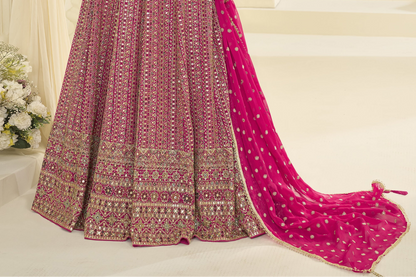 Close up of pink georgette anarkali fabric texture